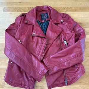 Faux red leather jacket size small women's
